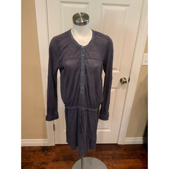 Vince Dark Blue Long Sleeve Henley Mini Dress Size Medium - Picture 1 of 6